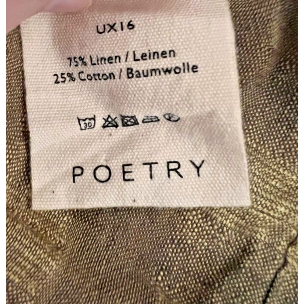 POETRY Green Tiered Check Midi Maxi Dress Crinkle Linen Blend Lined Pockets 10 - Picture 13 of 13